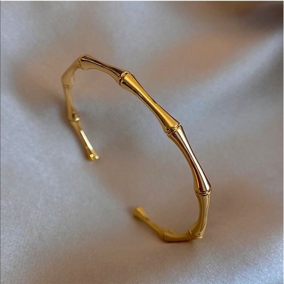 Gold bamboo bracelet cuff bangle - Picture 2 of 4